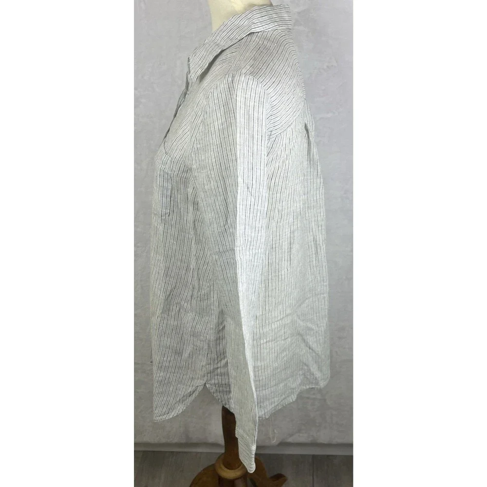 Eileen Fisher 100% Linen Button Front Blouse Striped Multicolor Size XS - Picture 4 of 9